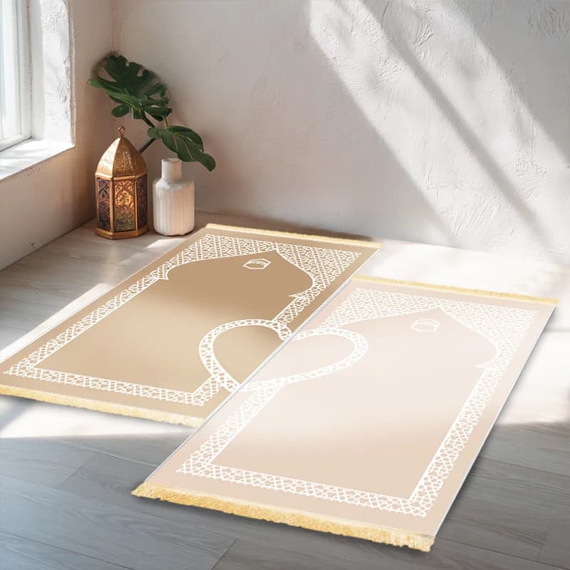 VIKAMA Set di 2 Tappetini da Preghiera Islamici di Lusso per Coppie con Motivo a Cuore, Design Coordinato