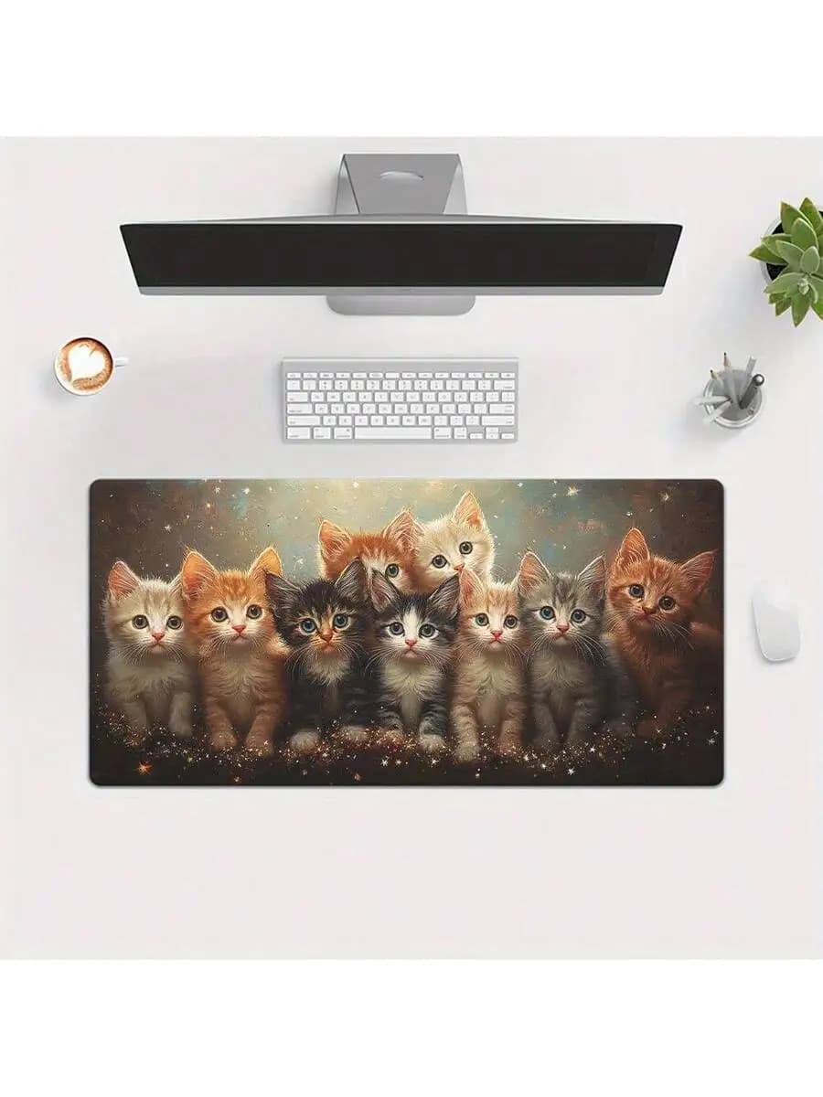 Cute Kitten Gaming Mouse Pad Desk Mat Non-Slip Rubber Base Smooth Fabric Surface For PC Laptop Office Gaming Setup