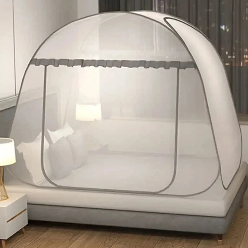 Semplice Yurta Zanzariera Tenda da campeggio portatile Letto singolo matrimoniale Baldacchino per adulto Pieghevole a castello Rete a rete Zanzariera traspirante