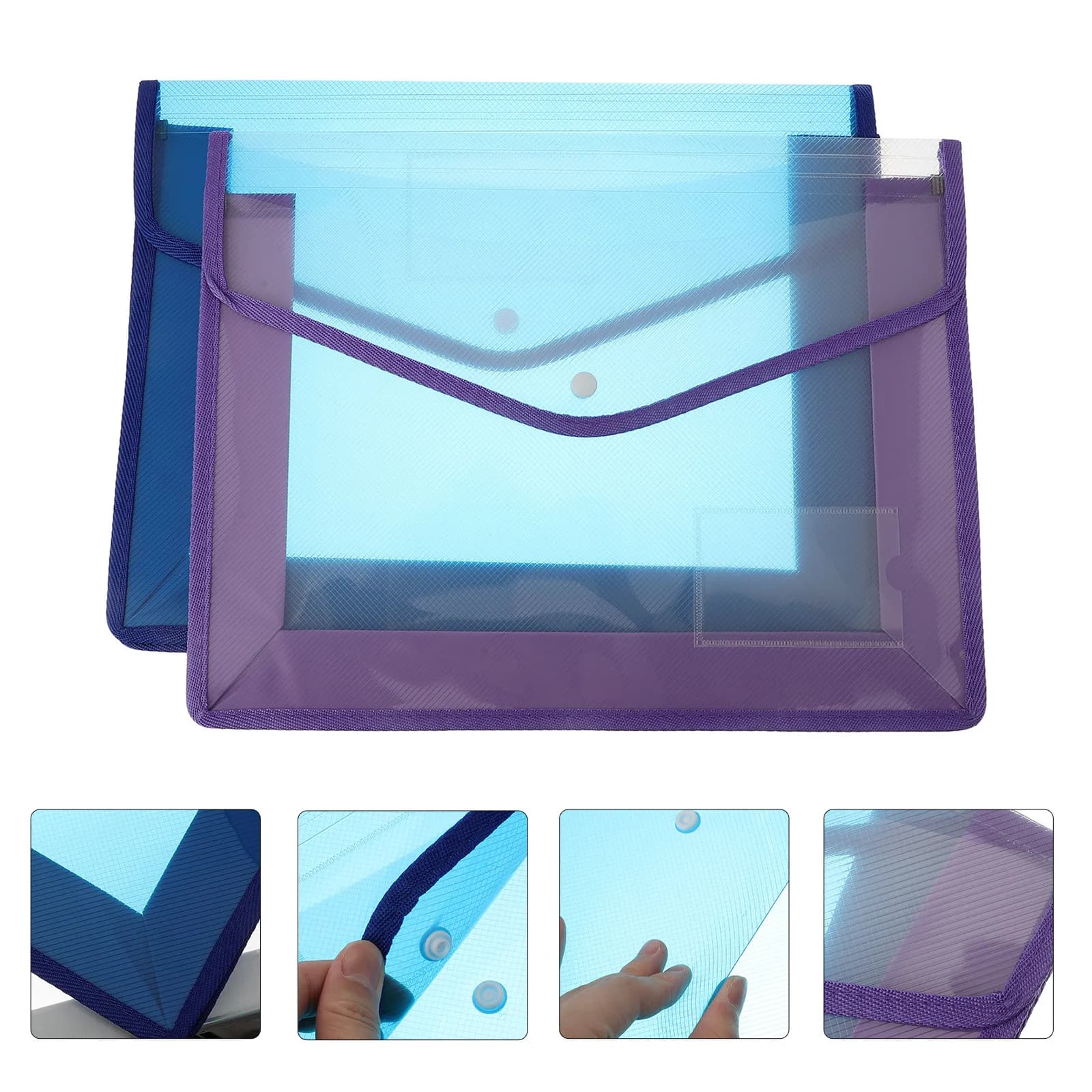 2 Pezzi Buste Portadocumenti Trasparenti con Bottone a Pressione, Organizzatore Premium in Plastica per Documenti A4, Cartella Trasparente da Ufficio con Etichetta