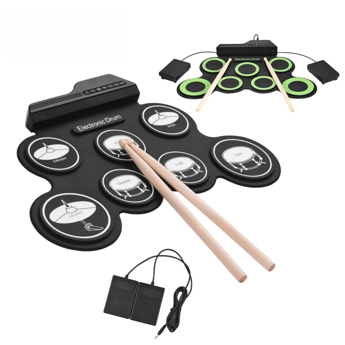 2022Nuovo kit di pad per batteria portatile per batteria elettronica USB pieghevole in silicone con pedale di sostegno per bacchette