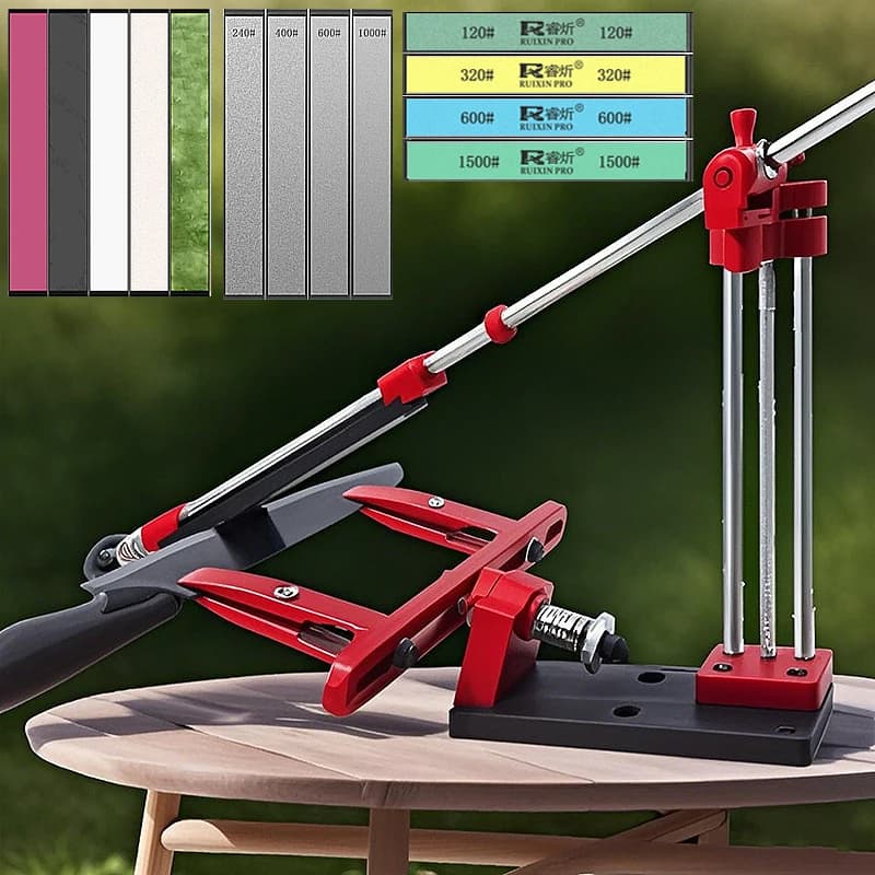2025 Nuovo temperamatite rosso ad angolo fisso con scala regolabile in altezza 360 ° Strumento rotante Sistema professionale per affilare i coltelli da cucina
