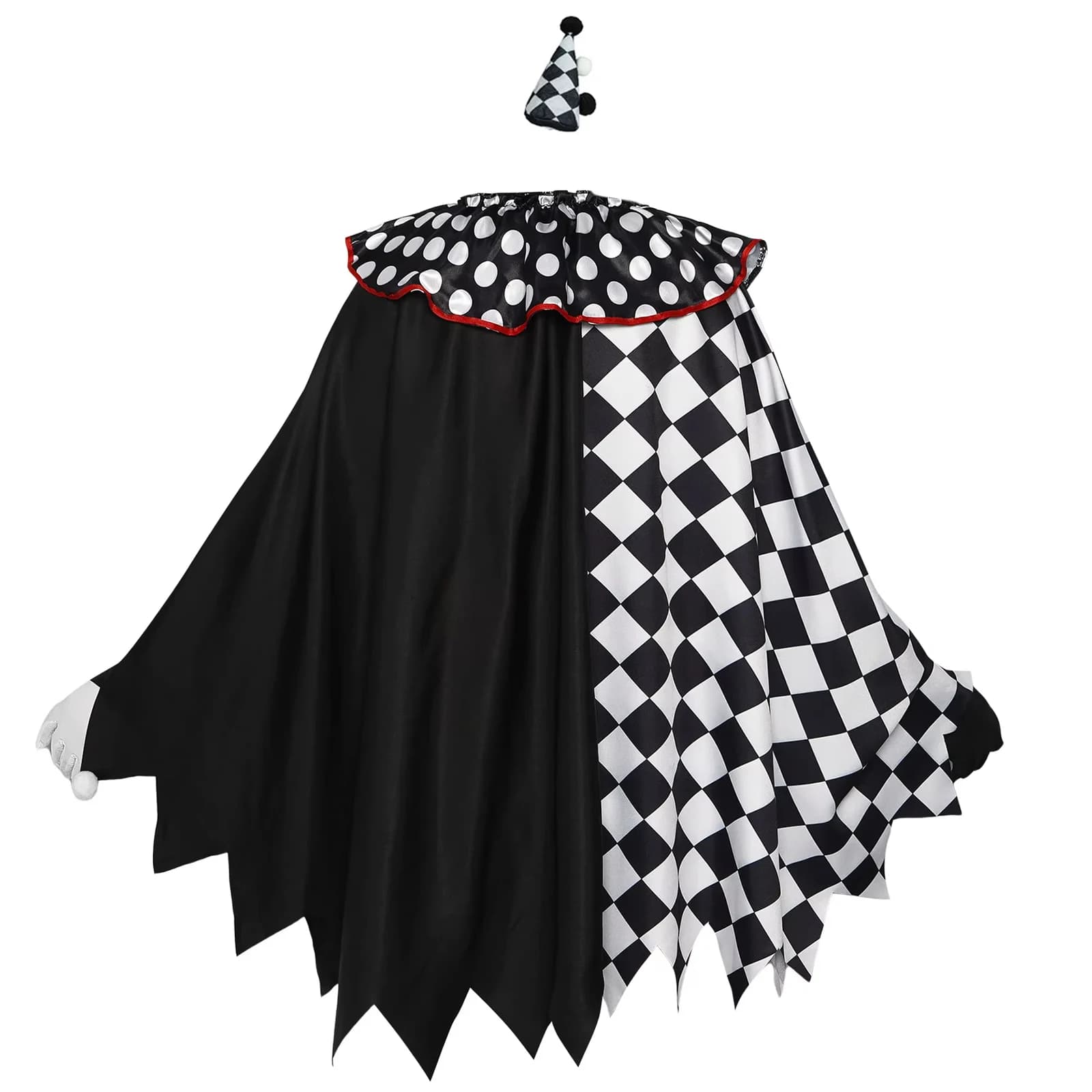 Halloween Scary Clown Cosplay Costume for Women Black White Cloak Fancy Dress Adult Cosplay Stage Performance Outfit
