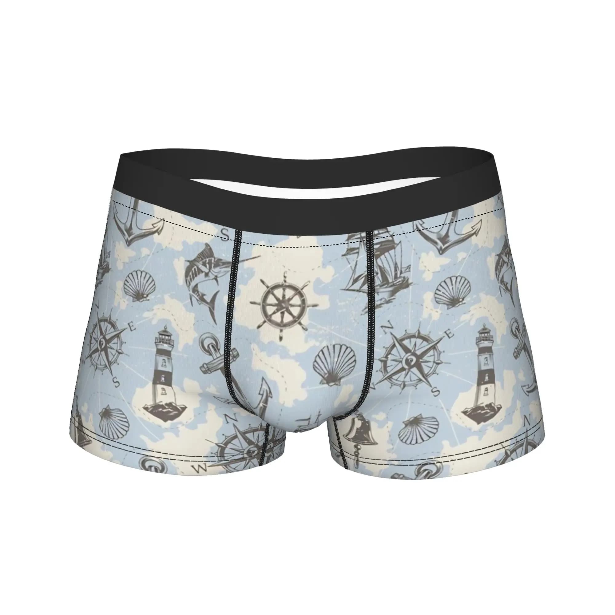 Nautical Anchor Boat Underwear Boxer stampati Trenky Pantaloncini da uomo traspiranti Regalo di compleanno