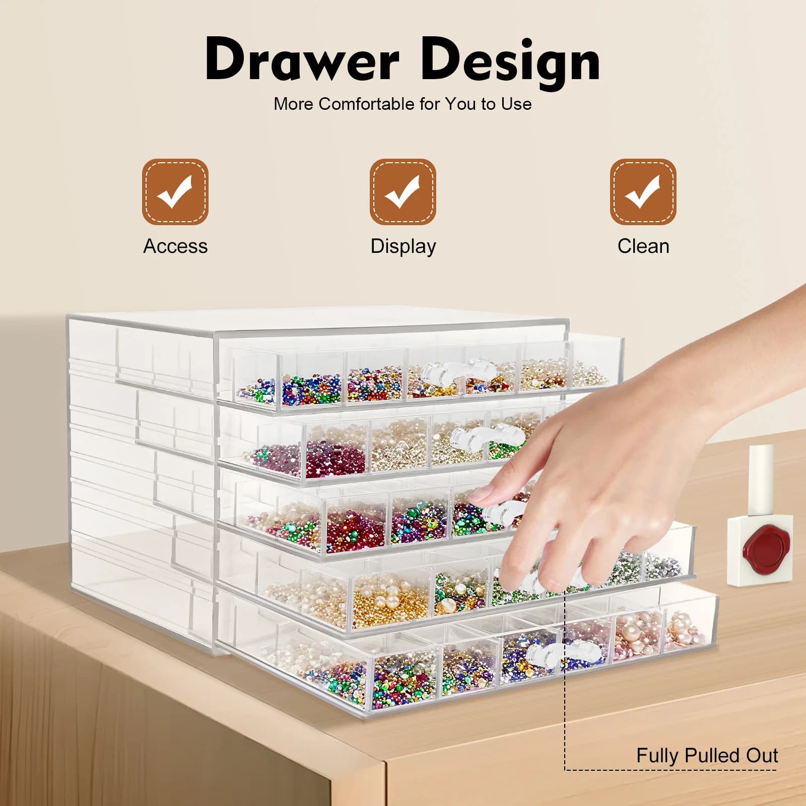 120 Grids Nail Art Storage Case 5-layer Drawer Acrylic Clear Organizer Box