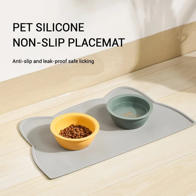 Tovaglietta per animali domestici in silicone a forma di testa di gatto Tappetino antiscivolo impermeabile per uso alimentare con bordo rialzato per ciotole per cani e gatti A prova di fuoriuscite Durevole