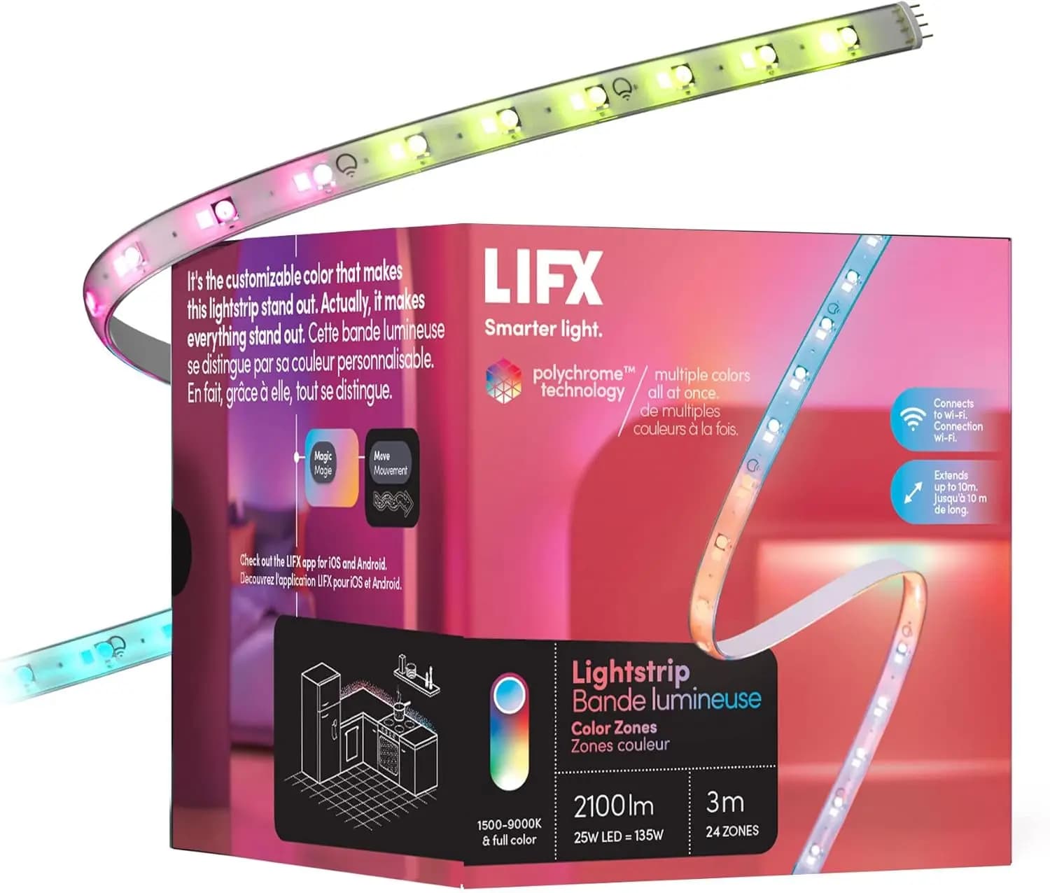 Striscia LED Wi-Fi Intelligente con Zone di Colore, Nessun Hub Necessario, Compatibile con Alexa e Google, Kit da 120 Pollici