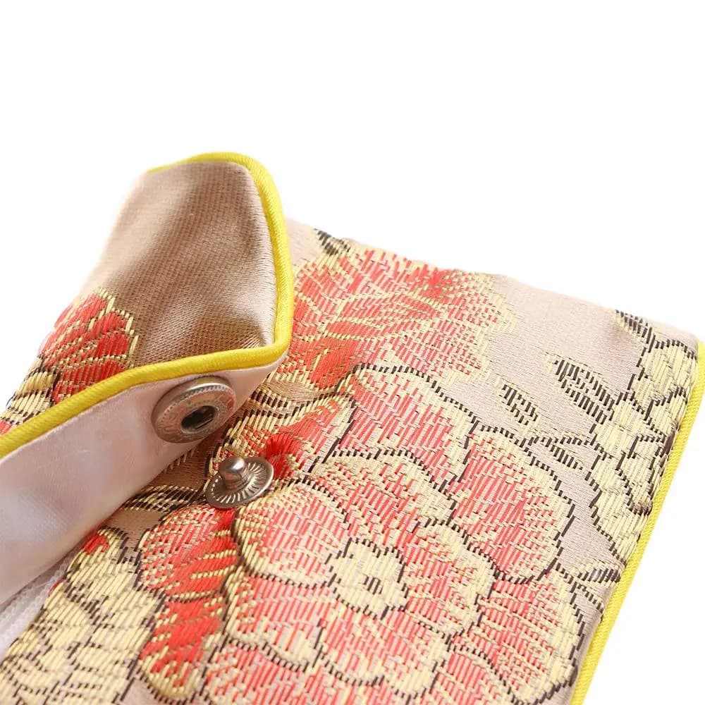 Bracelace Container Silk Embroidery Floral Zipper Snap Buckle Coin Purse Brocade Wallet Handbags Jewelery Storage Jewelery Bag