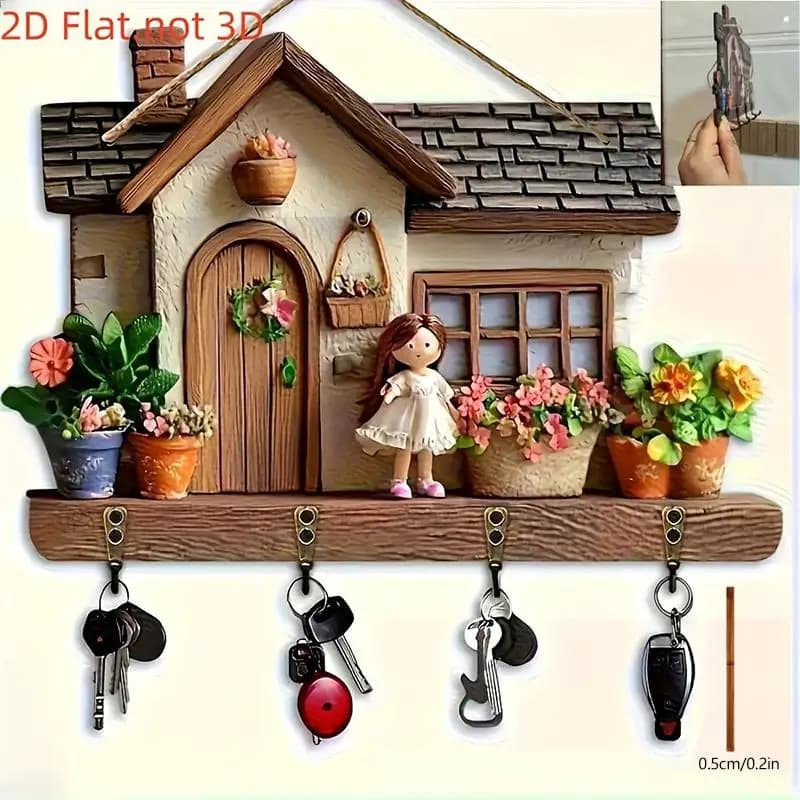 Motorcycle Bar Theme Key Hook Wooden Multifunctional Home Rack: 2D Flat 1pc Four Metal Hooks Wall