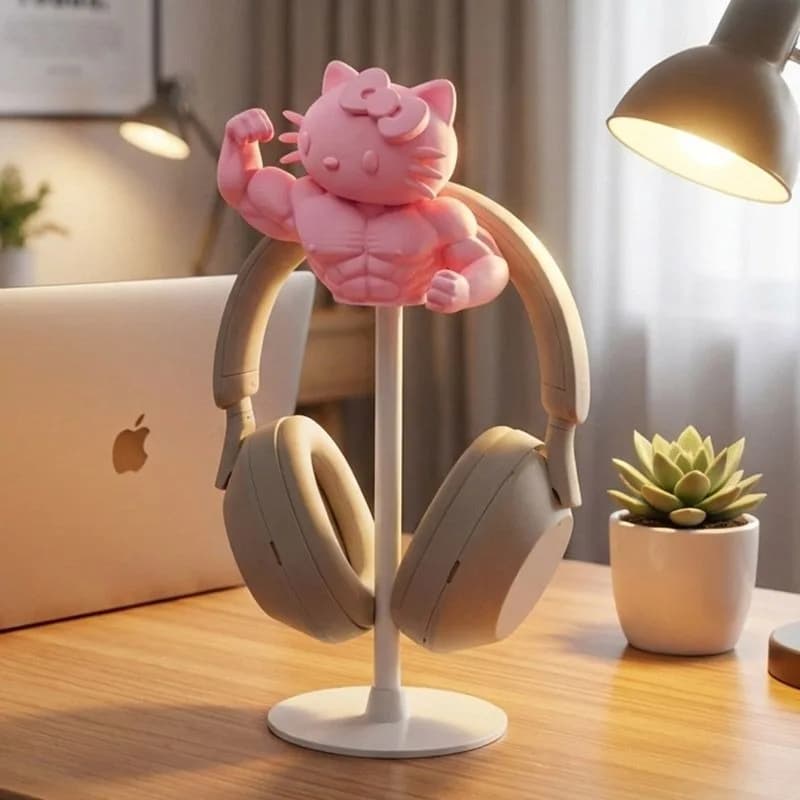 Supporto per cuffie Sanrio Fitness Hello Kitty Macho Man Powder Girl, appendi-cuffie rosa da tavolo per computer, organizer da scrivania
