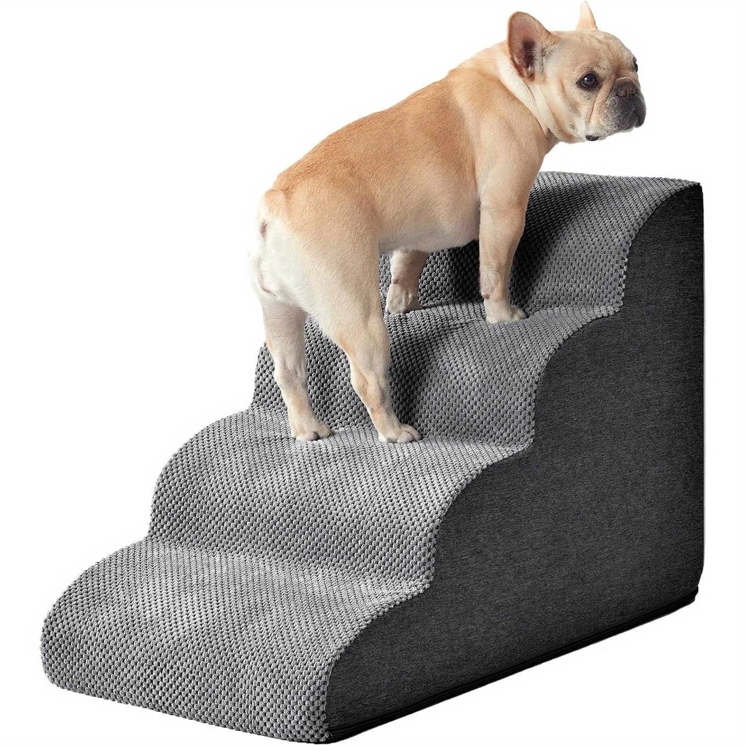 [Rampa per cani curva a 4 gradini] Rampa per scale per cani curva antiscivolo a 4 gradini per letti alti, altezza 20 pollici | Gradini in moquette grigio morbido.Labubo.