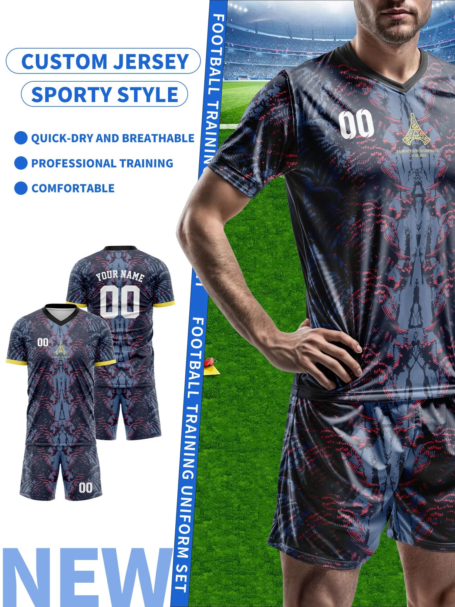 Custom football shirt, custom football t-shirt with name and number, football shirt for team, professional football shirt