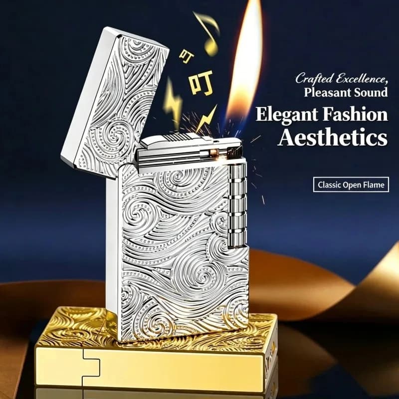 Loud Steel SoundSide Sliding Grinding WheelCirculating InflatableInclined Fire Elegant OpenFlame High-end Gift Lighter