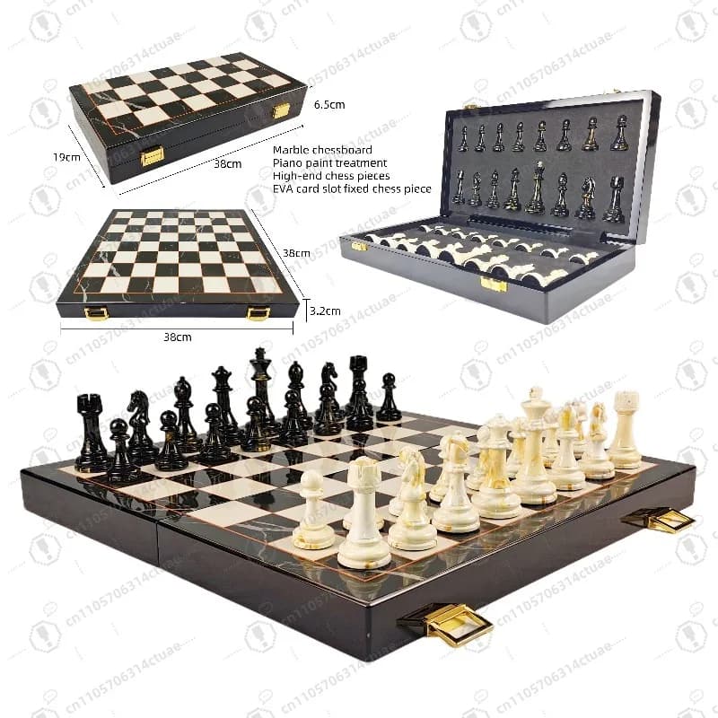 Set di scacchi in legno premium: gioco di scacchi in marmo con design superiore, regalo di Natale perfetto per la casa e la collezione