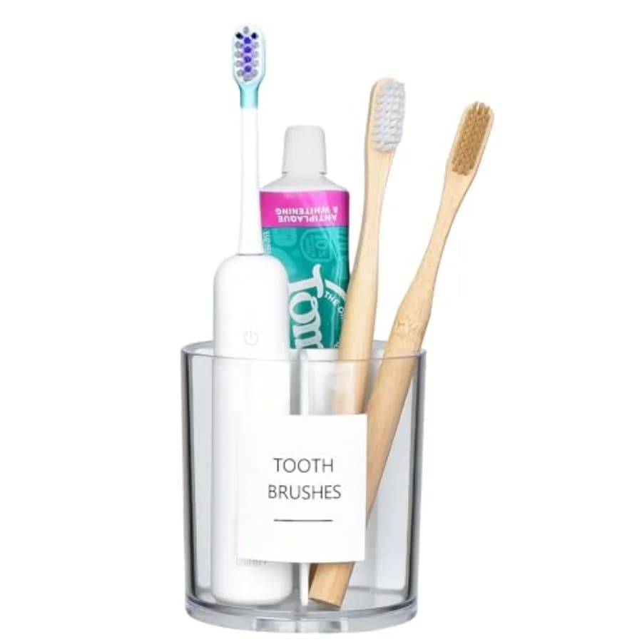 Acrylic Toothbrush Holder with White Divider for Bathroom Decor, Thick Clear Plastic Electronic Toothbrush and Toothpaste Organ