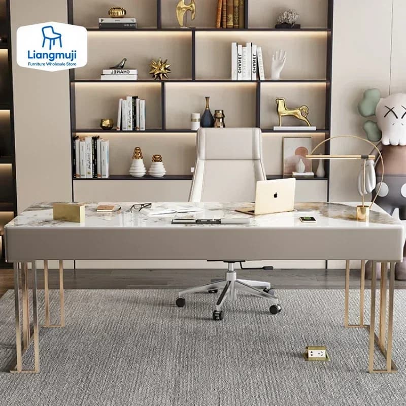Scrivania da Ufficio Moderna con Ampio Organizer e Cassetti, Scrivania Direzionale di Lusso per Lettura e Gaming, Mesa Oficina, Arredamento per Ufficio Domestico