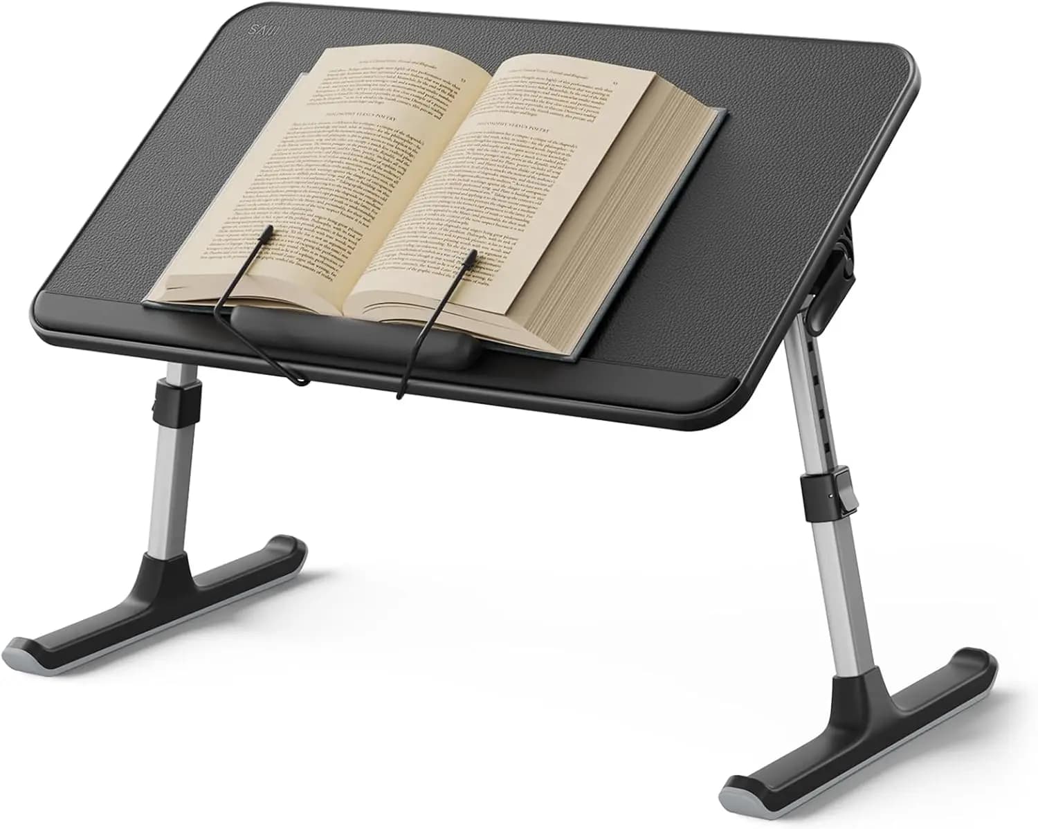 Supporto per libri regolabile con fermi per pagine, scrivania pieghevole per laptop per leggere a letto o sul divano, nero
