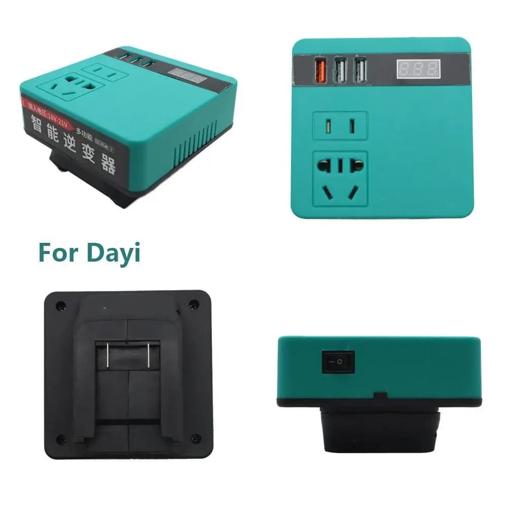 Inverter a Batteria 18V 20V a 220V, 120W, Doppia Presa, Trasformatore Intelligente Multifunzione per Uso Domestico e Lavoro all'Aperto