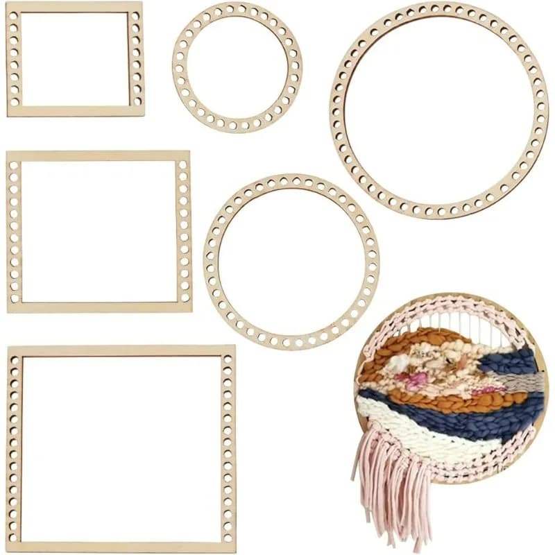 6Pcs Weaving Loom Kit, Wooden Mini DIY Weaving Loom Rectangle and Round Weaving Looms for Hanging Decor Woven Tapestry