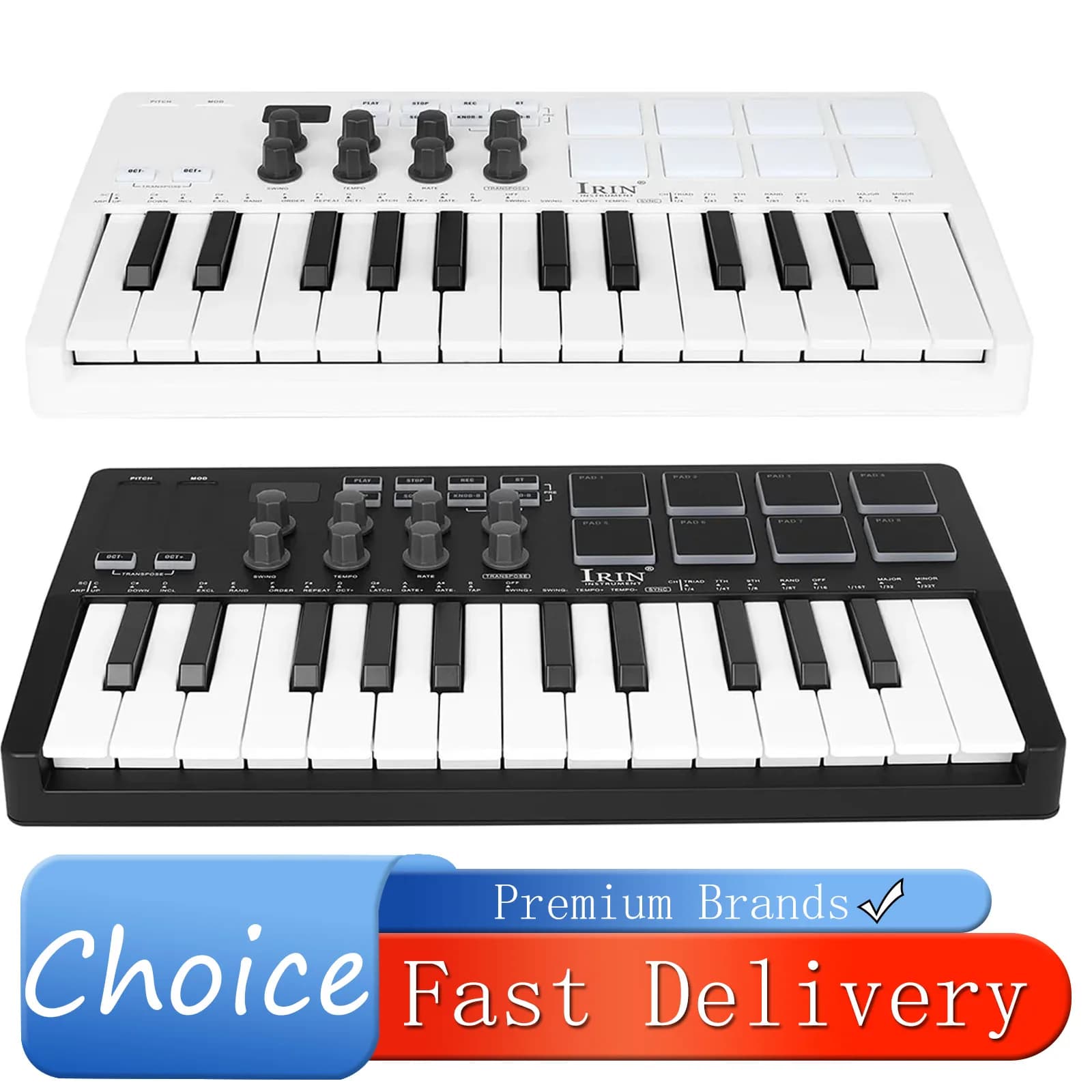 Controller MIDI IRIN SMK-25 con Tastiera USB Mini a 25 Tasti, 8 Pad RGB e 8 Manopole, Software per Produzione Musicale Incluso