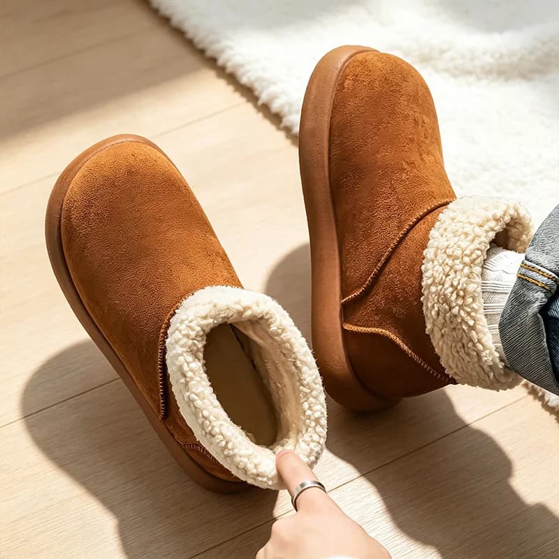 Men's snow boots for autumn and winter, with added fleece and thickened insulation, warm cotton shoes for both men and women, outdoor warm fur short boots with thick soles, height-increasing and non-slip