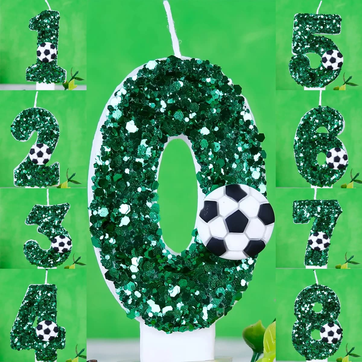 Candeline Numeriche 3D Verdi a Tema Calcio per Compleanno Bambino 0-9 - Decorazione Creativa per Torte per Feste