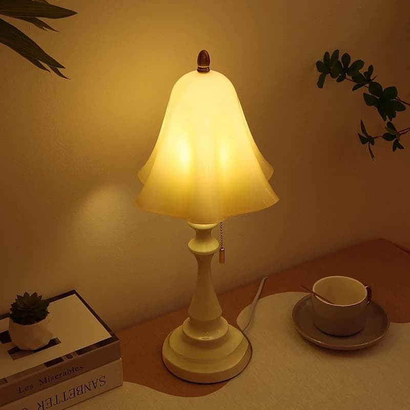 Lampada da Tavolo in Vetro Stile Crema Francese, Ricaricabile con Interruttore Touch, per Camera da Letto, Soggiorno, Studio, Ristorante, Luce d'Atmosfera