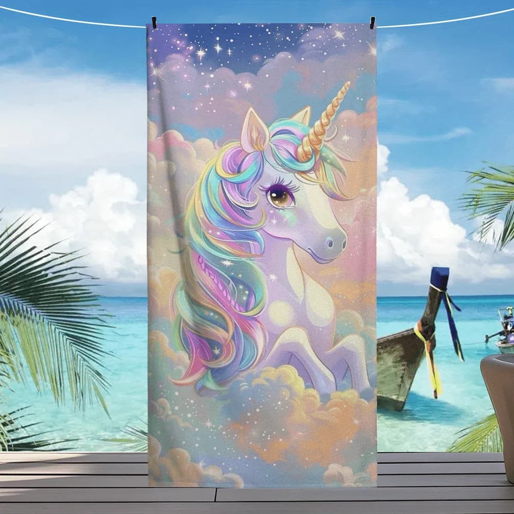 Magic Unicorn Beach Towel for Summer Patterned Sunscreen And Windproof Suitable For Swimming Pool Camping Travel Blanket