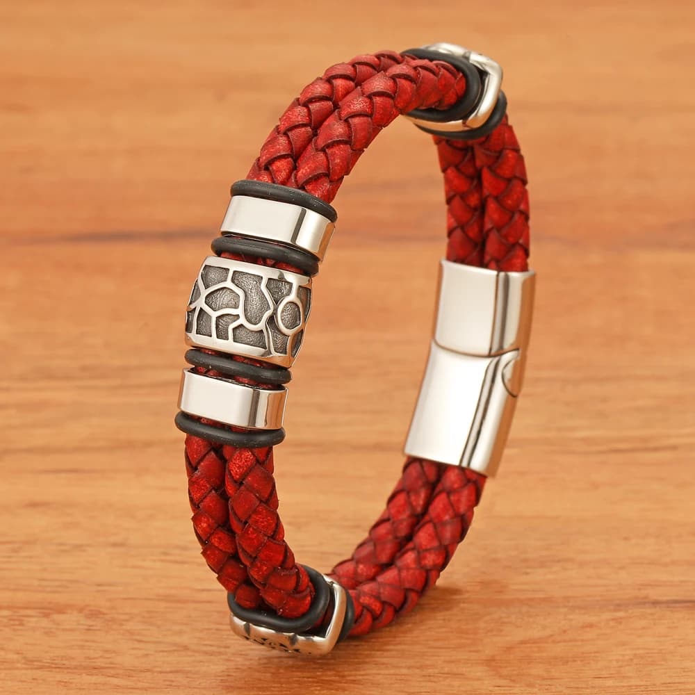 Accessori moda in acciaio inossidabile bracciale in vera pelle da uomo a doppio strato gioielli bel regalo di compleanno per ragazzi