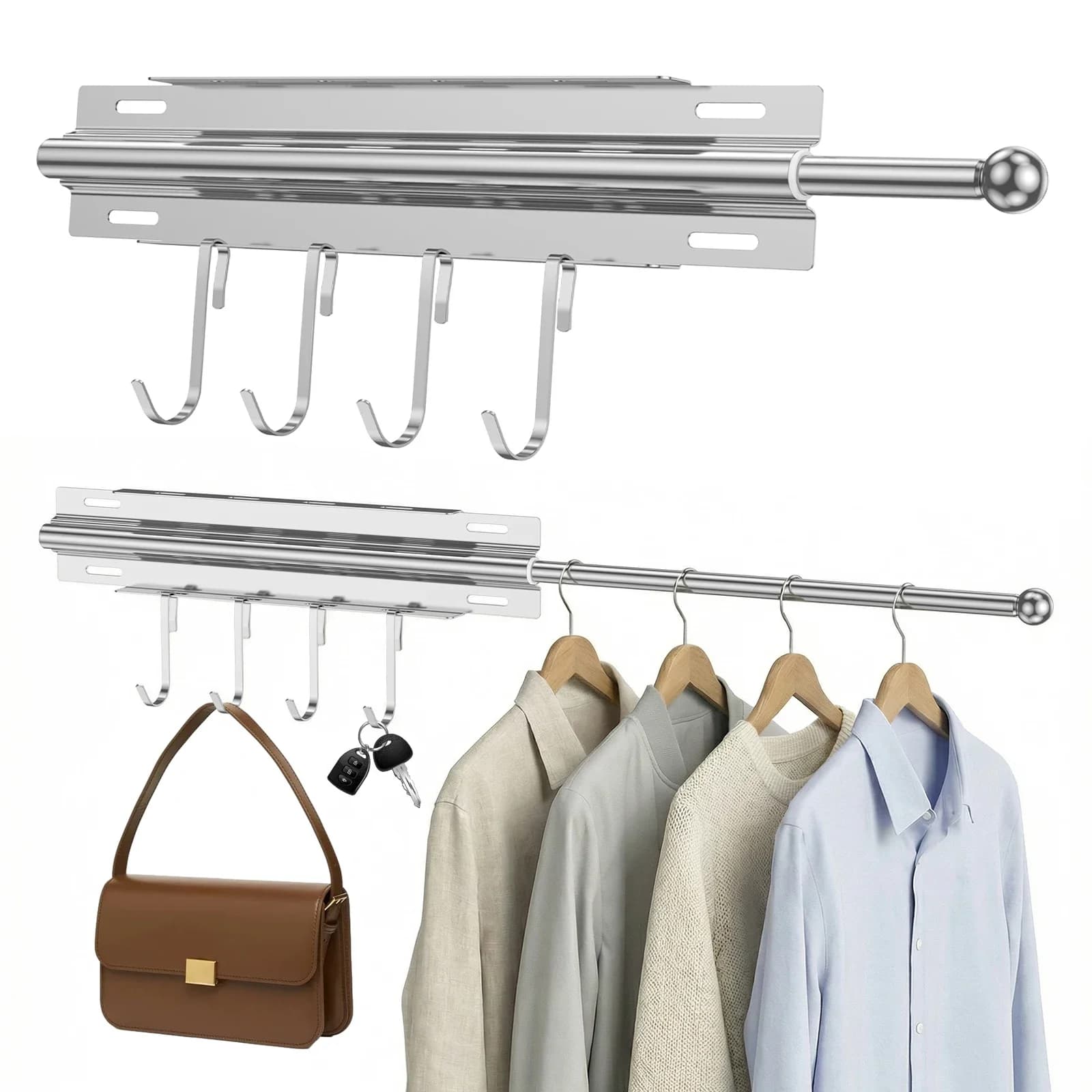 Retractable Slide Out Valet Rod Wardrobe Clothes Organization 32 cm Stainless Steel Closet Storage Clothing Hanger Rod