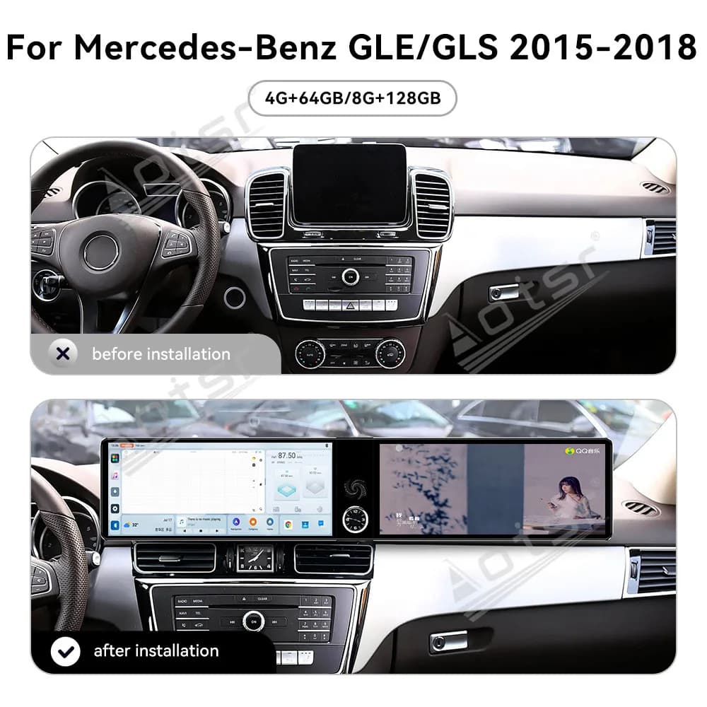 For Mercedes-Benz GLE/GLS 2015-2018 Android 13 OS 12.3 Inch HD Dual Screen Car GPS Navigation Multimedia Player Stereo Head Unit