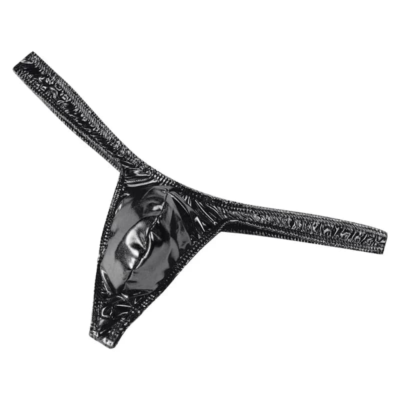 G-String e perizoma da uomo Custodia per lingerie Mutande in pelle verniciata Bikini Slip Homme Vita bassa Jock Strap Biancheria intima traspirante