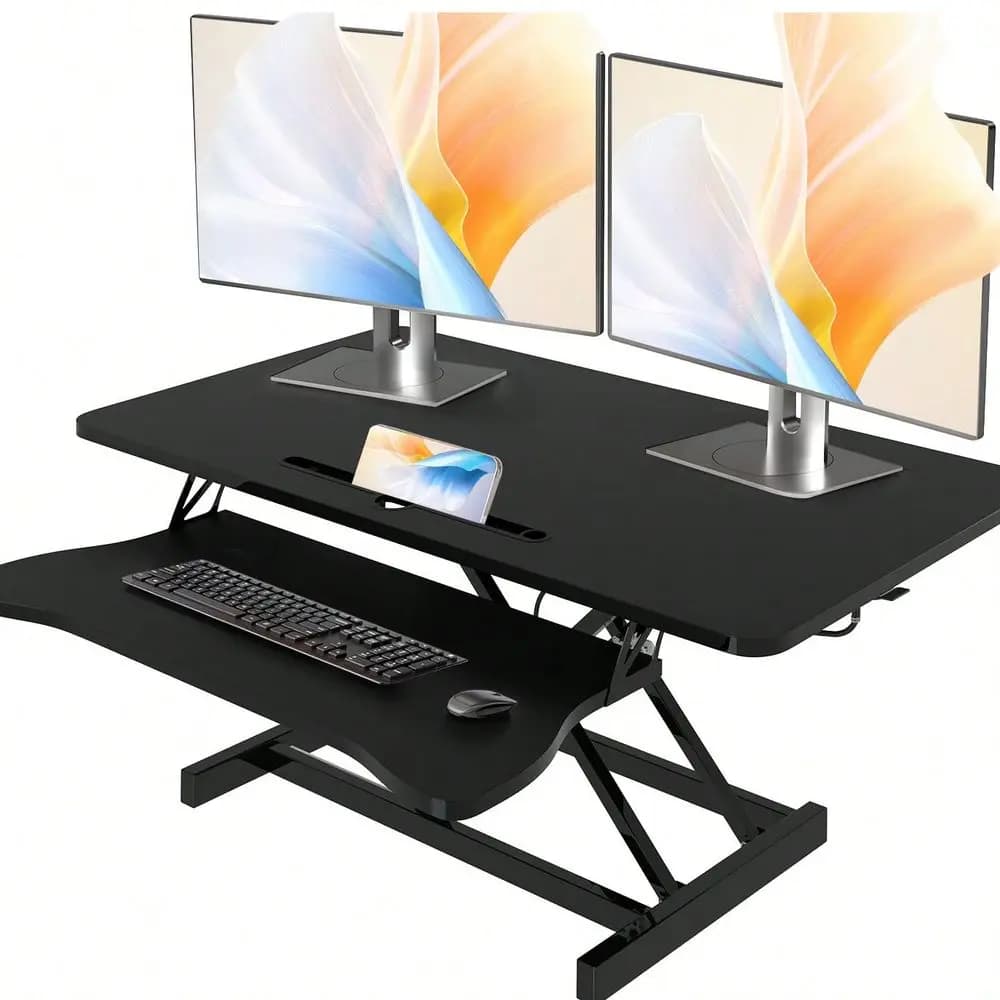 Convertitore da scrivania da 32 pollici regolabile in altezza, da seduti a in piedi, con doppio monitor e postazione di lavoro per laptop