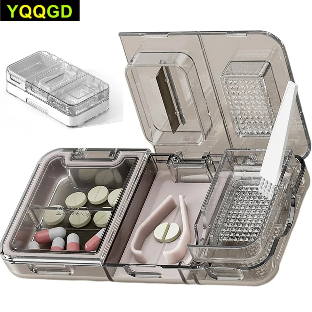 Organizer of 1 piece pills with oil mill, organizer of travel medicine pills for pocket purse to contain vitamin medication supplements