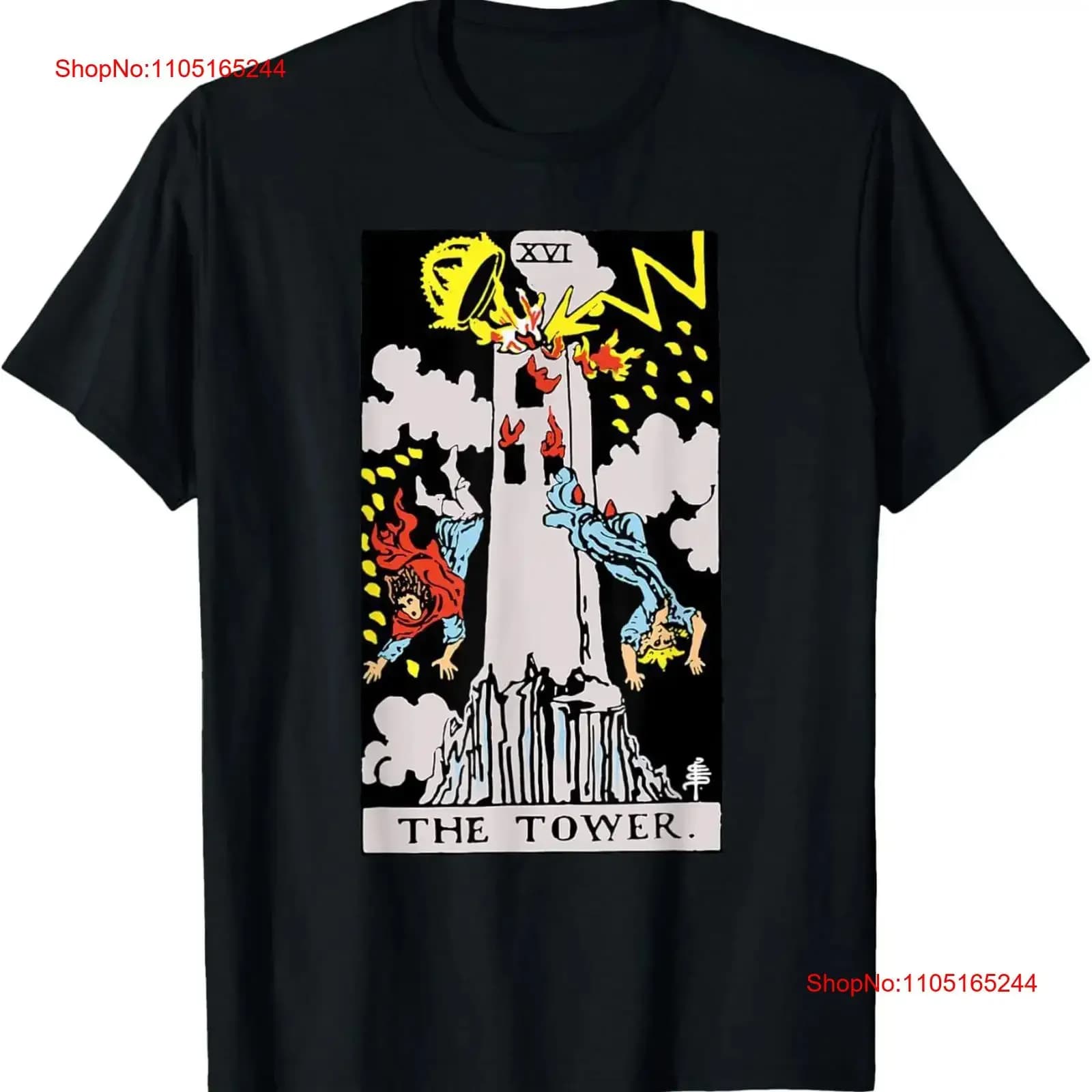 The Tower Tarot Card Rider Waite T Shirt vintage Lavato Grafica morbida Comodo allungato Elegante streetwear