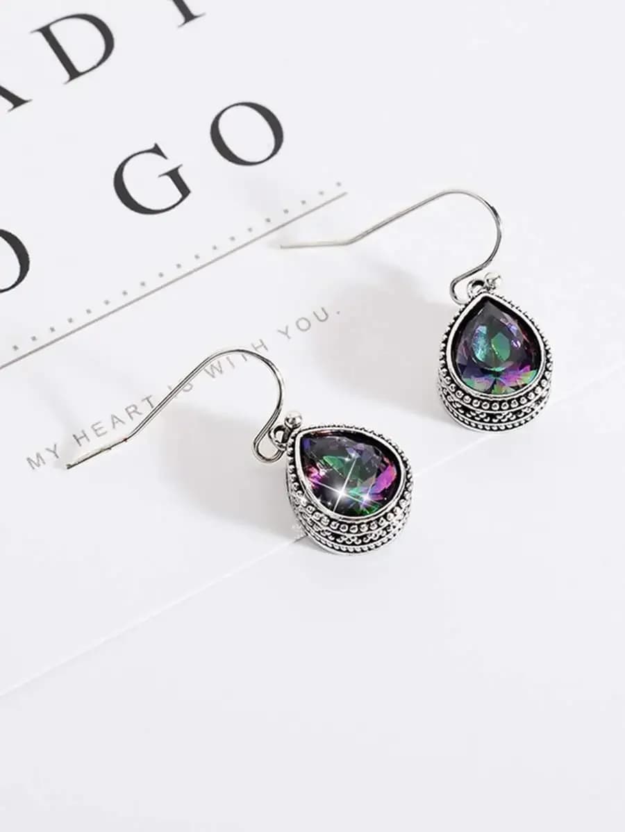 Vintage Waterdrop Dangle Earrings With Rhinestone Detail