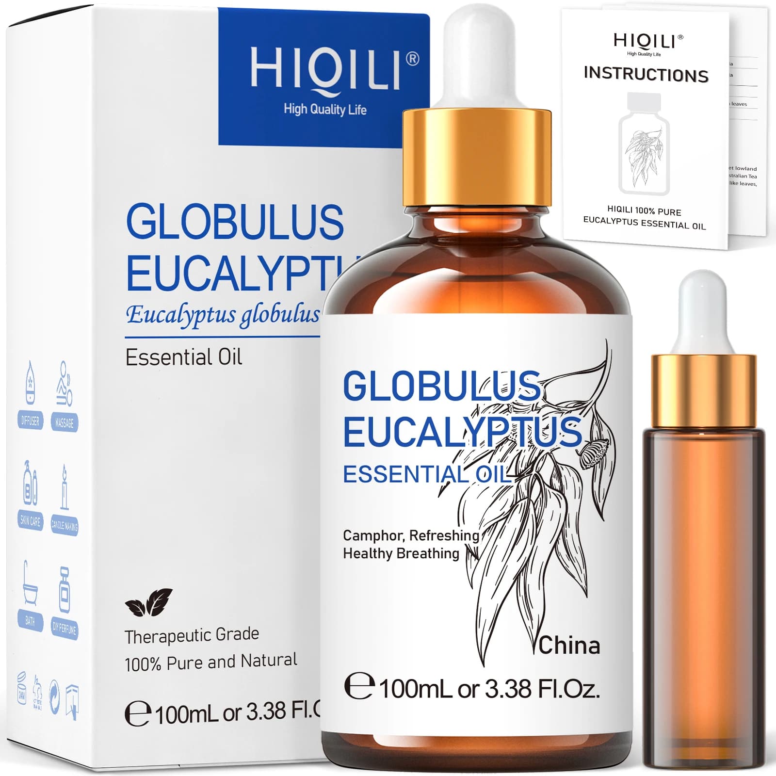 HIQILI 100ML Eucalipto Vaniglia Incenso Menta Legno di Sandalo Rosa Oli Essenziali per Diffusore Umidificatore Produzione di Candele Massaggio