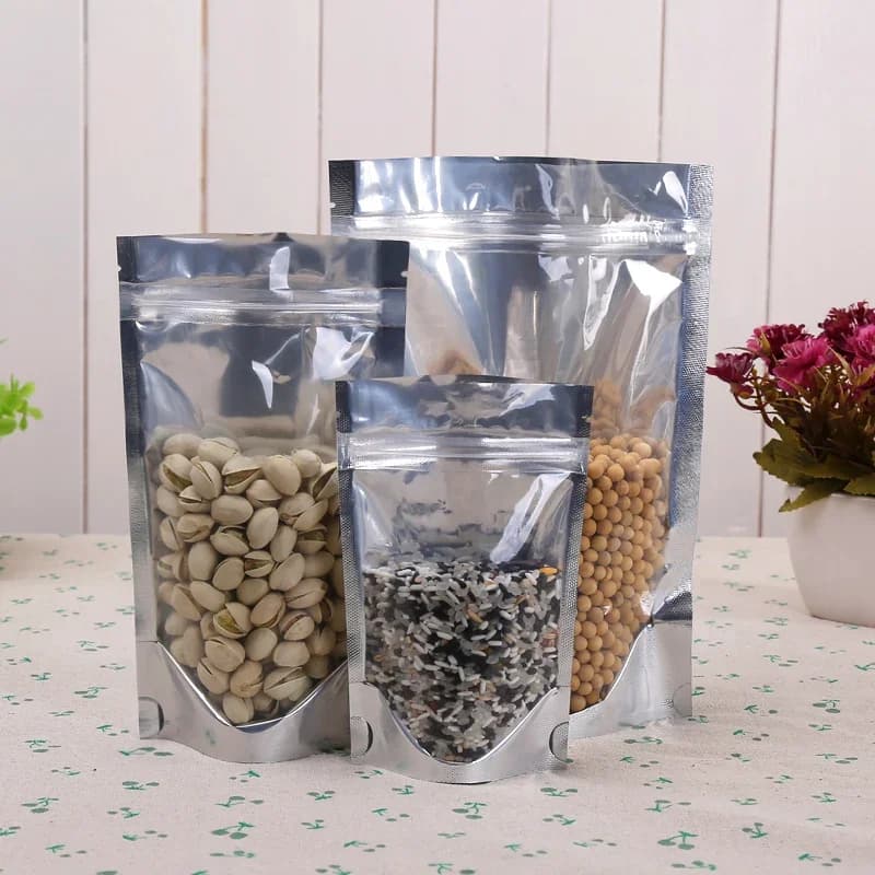 16 * 24 cm, 100 pezzi X Stand borsa a chiusura lampo in alluminio traslucido - Tutta la custodia in plastica trasparente alluminante con cerniera sigillata