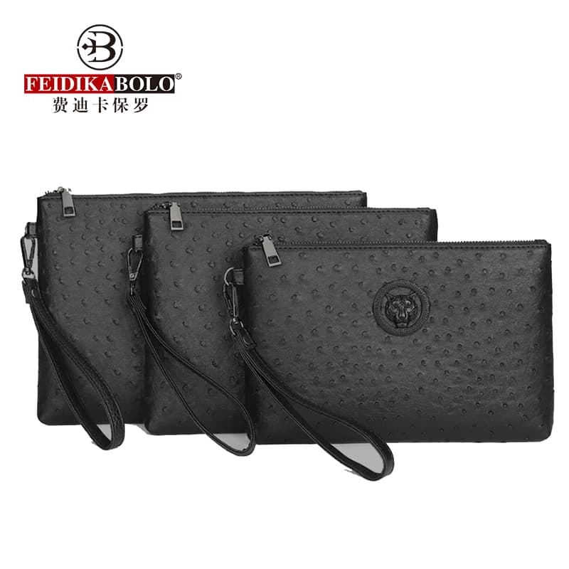 Ostrich Pattern Black Brown Wallet Tiger Head Design Man Clutch Bag High Quality Business Men Cardholder Case Money Male Handbag