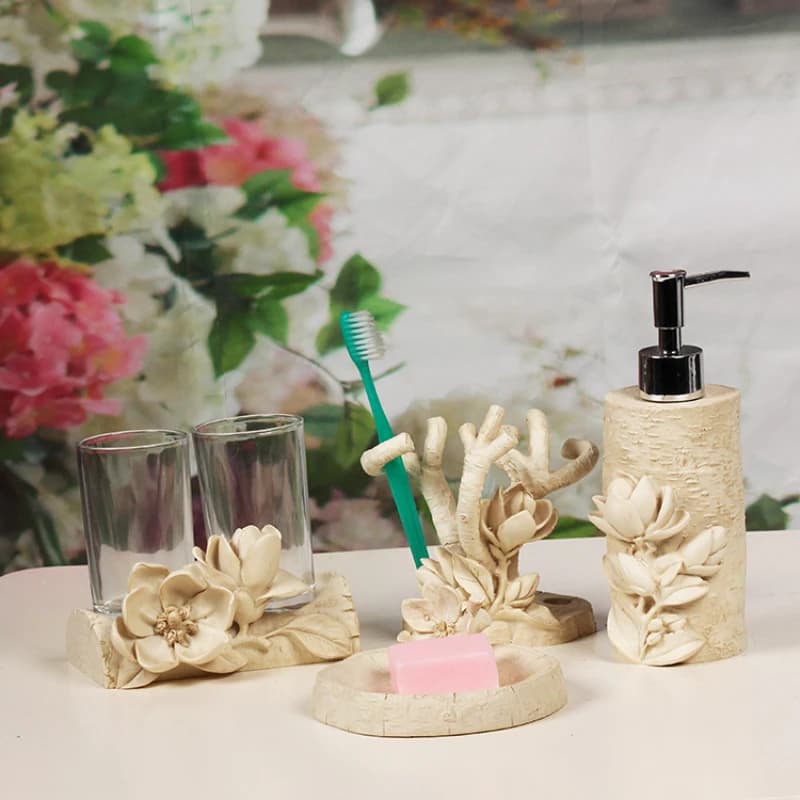 Utensili da bagno in resina bottiglia di lozione portasapone portabicchieri per collutorio portaspazzolino accessori per la casa prodotti per il bagno di fiori