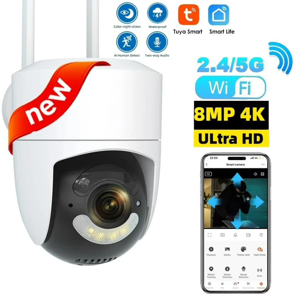 4K 8MP Tuya WiFi Telecamera Esterna 2.4G/5G Wifi Telecamera di Sorveglianza di Protezione di Sicurezza CCTV Smartlife 6MP Video Cam Tuya