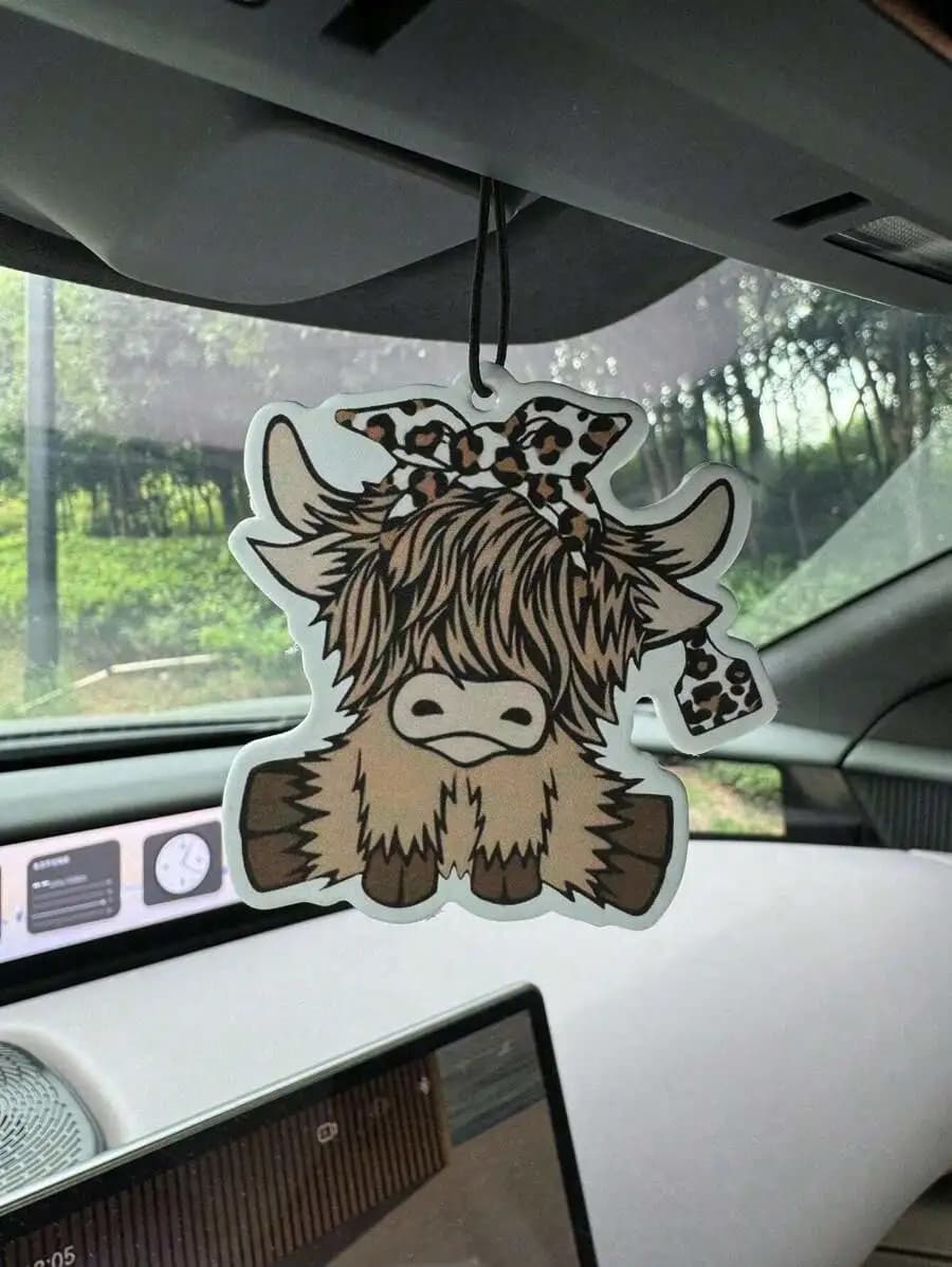 Cartoon Highland Cow Car Air Freshener Hanging Decor For Rearview Mirror Interior