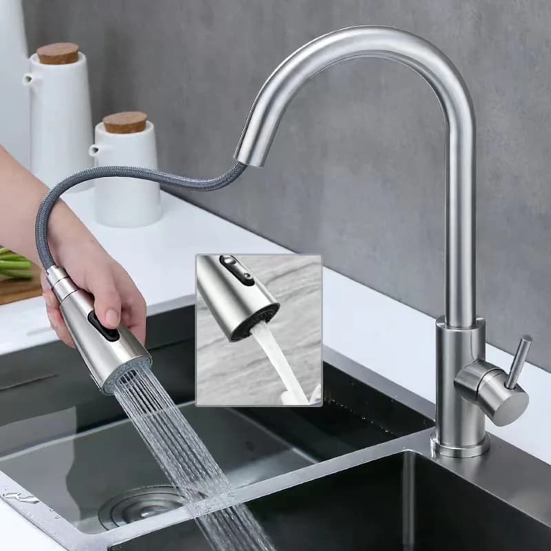 Gun Gray Pull Out Kitchen Faucet Stream Spray Head Single Hole Deck Mounted Sink Mixer Black