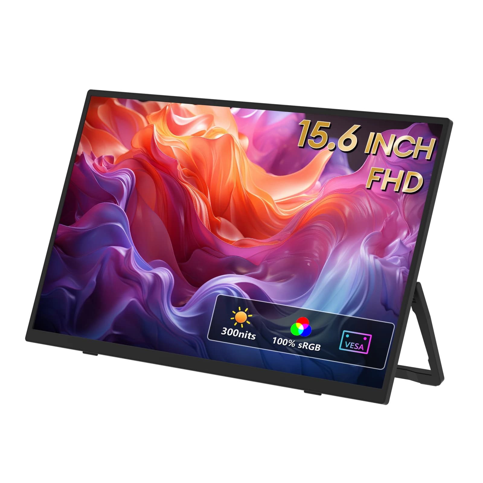 ZEUSLAP 15.6" FHD 100% sRGB 300Nits Portable monitor with ultra slim design on back support for phone gaming laptop