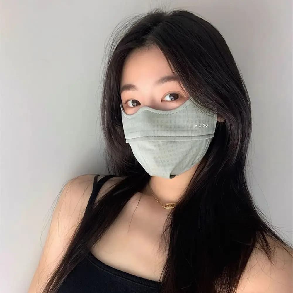 Thin Solid Color Sunscreen Mask UV Protection Breathable Face Cover Elastic Adjustable Outdoor Face Shield Women/Girls