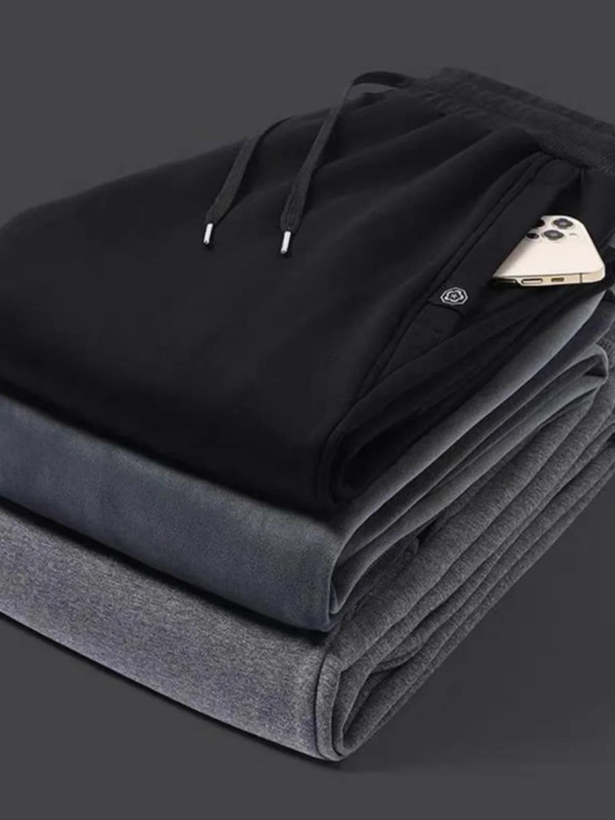 Pantaloni Termici Foderati in Pile Spesso da Uomo, Casual, Lunghi, Invernali, per Esterni, con Polsini, Sportivi, in Cotone