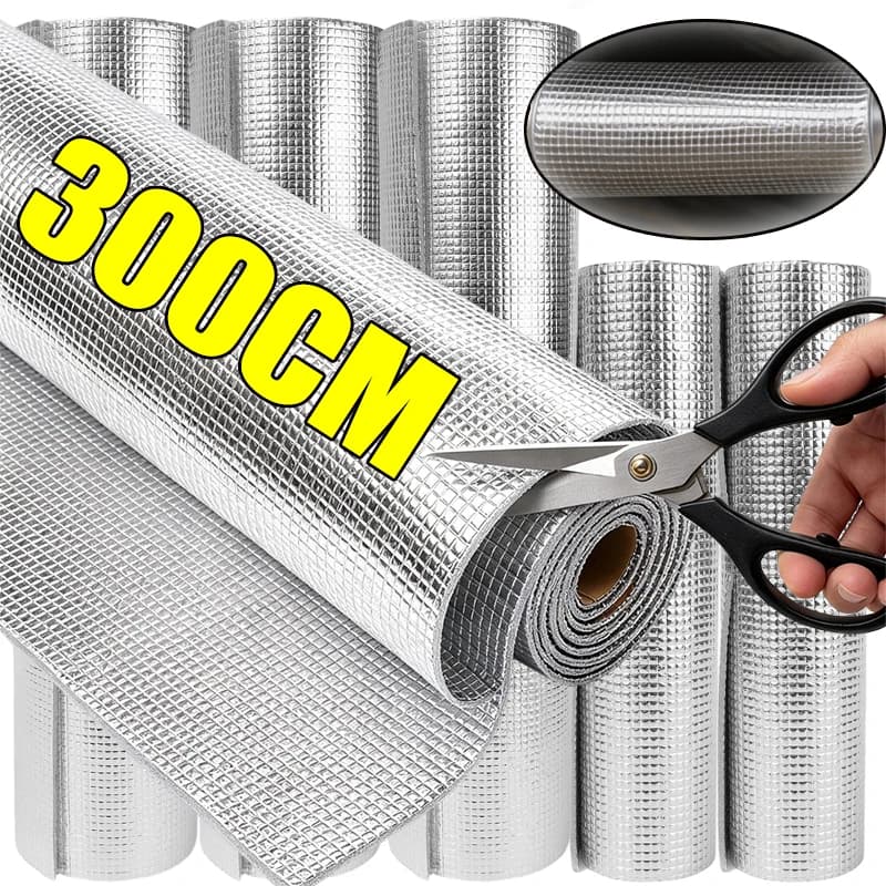 Per Finestre, Camper, Porte da Garage, Tubi, Tetti - 1 Rotolo 50x300cm di Isolamento in Cotone con Foglio di Alluminio Riflettente Bifacciale Ideale
