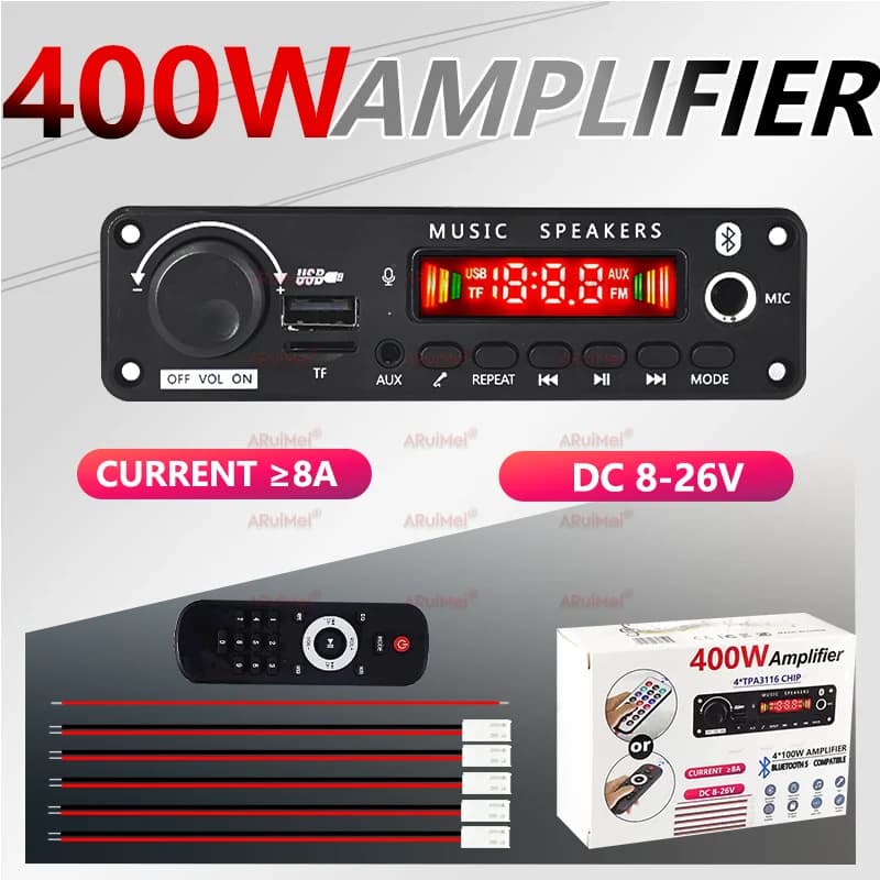400W FAI DA TE Casa Amplificatore Digitale MP3 Scheda di Decodifica 26V 8A Audio Bluetooth 5.1 FM Per Auto Musica Subwoofer Altoparlanti Controllo Del Volume