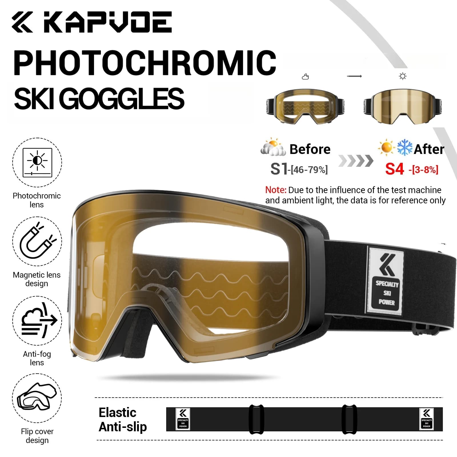 Kapvoe Occhiali da neve fotocromatici Sci Snowboard Maschera antiappannamento per uomo Donna Occhiali Protezione UV400 Occhiali Motoslitta Inverno