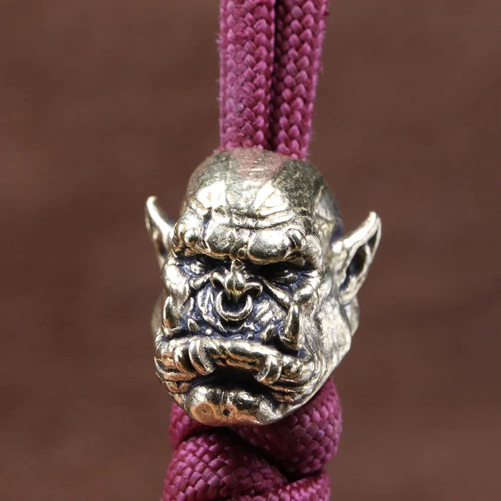 Orc Warrior Head Brass Knife Beads EDC DIY Paracord Woven Bracelet Lanyard Pendant Accessories Outdoor Tool Hanging Charms